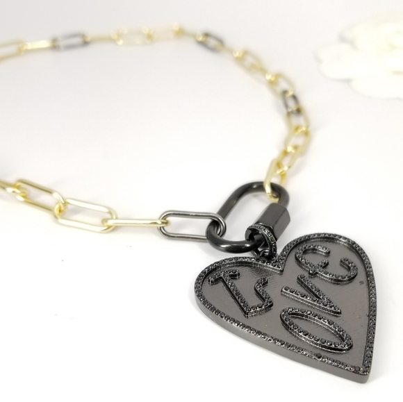 NWT Heart LOVE Pave CZ Paperclip Carabiner Choker - Picture 7 of 11